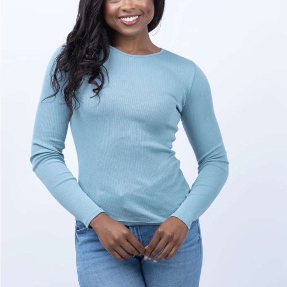 Vince Ribbed Long Sleeve Top - Light Blue